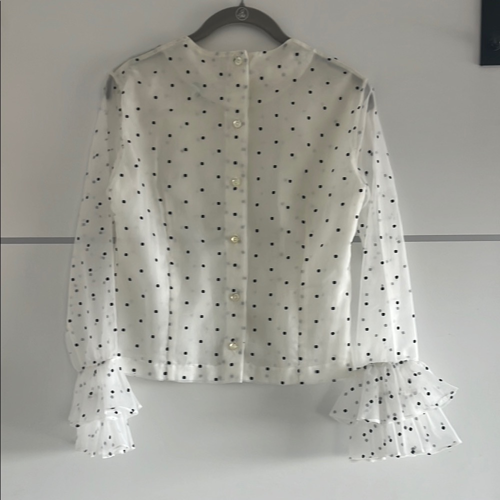 Vintage Majorette White Polka Dot Blouse with Ruffle Sleeves - Picture 4 of 8